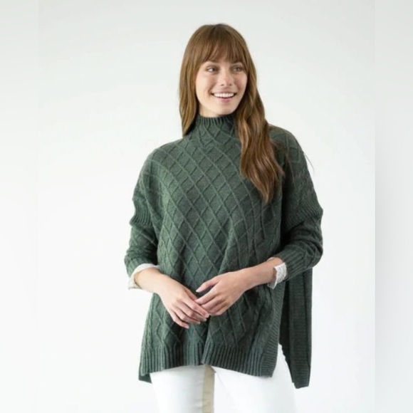 Mersea Sweaters - Turtleneck Cable-Knit Poncho Sweater - Green